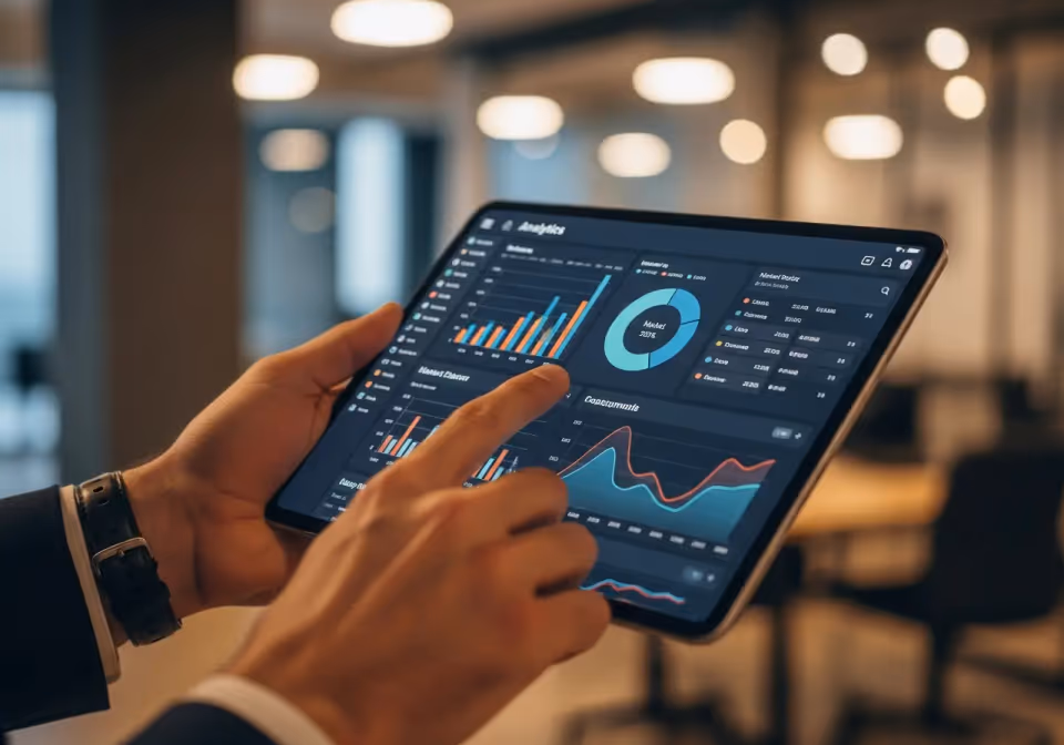 Dashboard d'analytics montrant les performances d'un site web et des réseaux sociaux